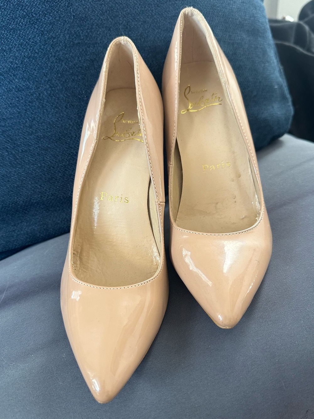 Christian Louboutin Pigalle 100 Nude Patent Red Bottom Pumps EU 37